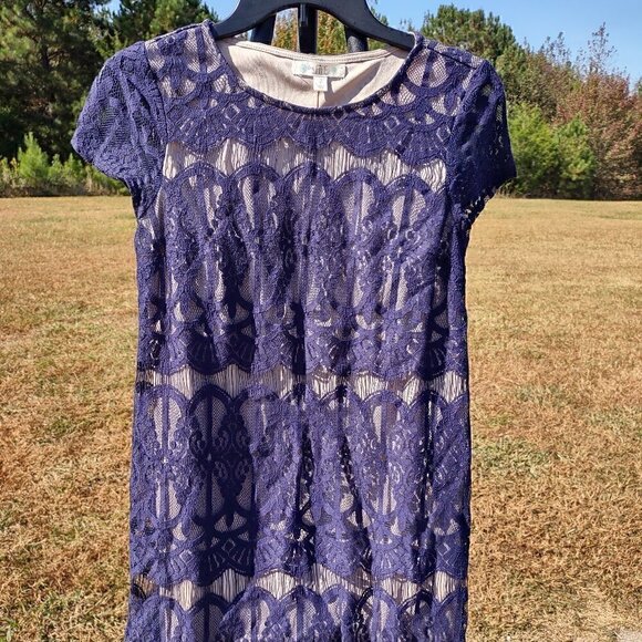 Love Fire Navy Blue Lace Short Sleeved A Line Dress Size S - Picture 1 of 5